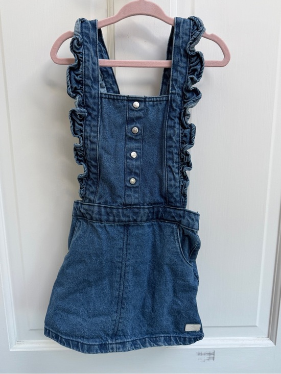 7 For All Mankind Other - 7 For All Mankind Girls 4T Denim Ruffle Sleeveless Overall Dress Romper- Blue